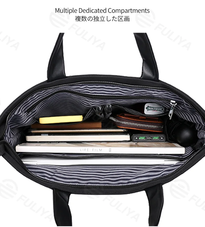 Guangzhou Fuliya Industry Co.,Ltd C-81254 Business laptop handbag, water-resistant and durable, large capacity with compartments, back zipper pocket, reinforced corners, and comfortable handle - for office, business trips, and commuting.