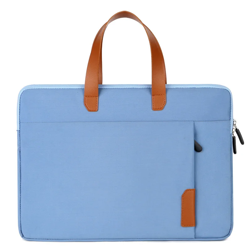 Guangzhou Fuliya Industry Co.,Ltd C-81256 Slim laptop sleeve handbag, water-resistant and scratch-resistant, thickened cotton padding, front zipper pocket, leather handle, and trolley sleeve - fits charger, mouse, and earphones for commuting and travel.