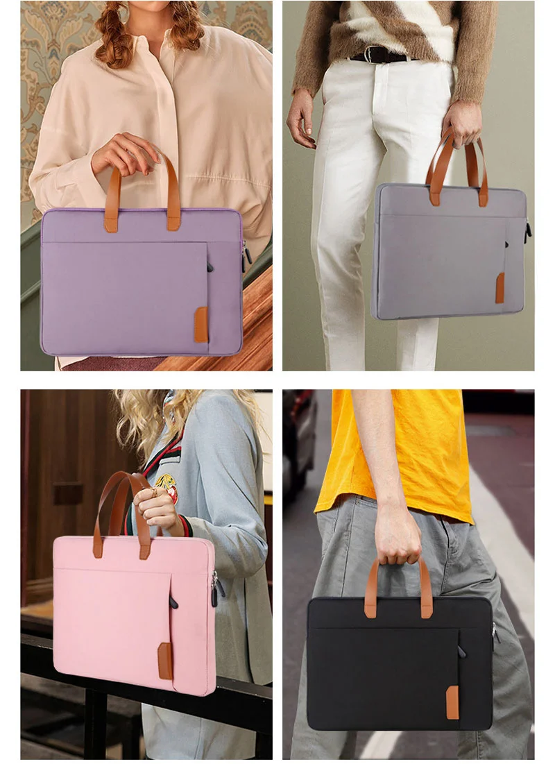 Guangzhou Fuliya Industry Co.,Ltd C-81256 Slim laptop sleeve handbag, water-resistant and scratch-resistant, thickened cotton padding, front zipper pocket, leather handle, and trolley sleeve - fits charger, mouse, and earphones for commuting and travel.