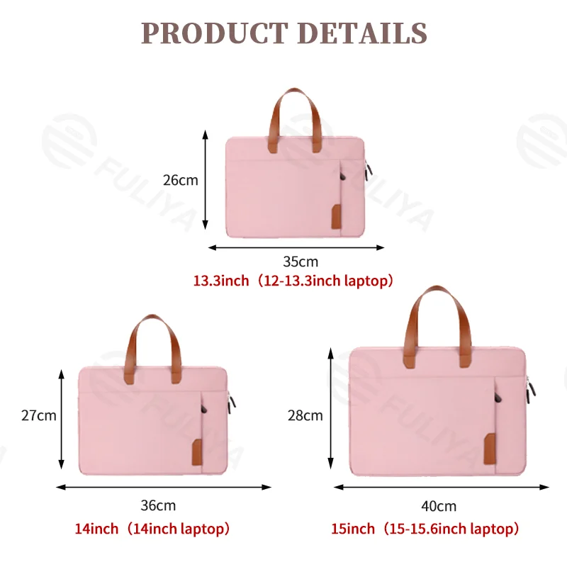 Guangzhou Fuliya Industry Co.,Ltd C-81256 Slim laptop sleeve handbag, water-resistant and scratch-resistant, thickened cotton padding, front zipper pocket, leather handle, and trolley sleeve - fits charger, mouse, and earphones for commuting and travel.