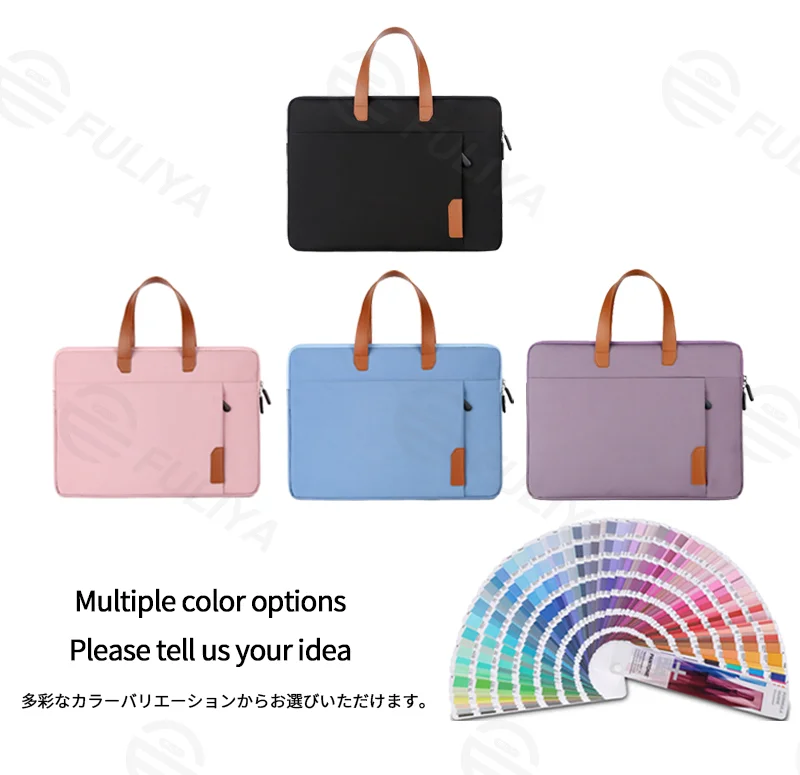 Guangzhou Fuliya Industry Co.,Ltd C-81256 Slim laptop sleeve handbag, water-resistant and scratch-resistant, thickened cotton padding, front zipper pocket, leather handle, and trolley sleeve - fits charger, mouse, and earphones for commuting and travel.