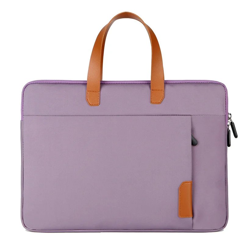 Guangzhou Fuliya Industry Co.,Ltd C-81256 Slim laptop sleeve handbag, water-resistant and scratch-resistant, thickened cotton padding, front zipper pocket, leather handle, and trolley sleeve - fits charger, mouse, and earphones for commuting and travel.