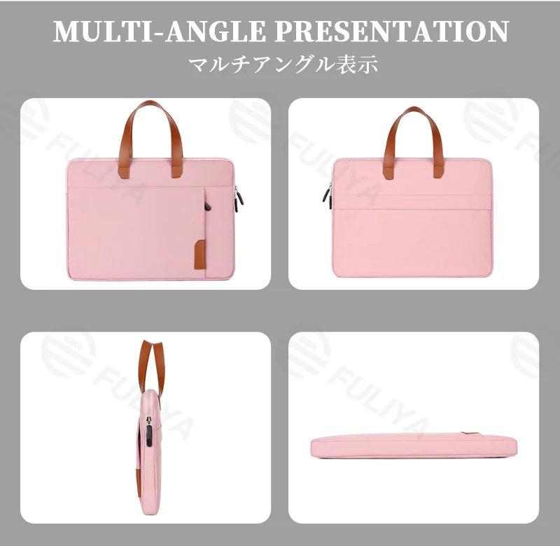 Guangzhou Fuliya Industry Co.,Ltd C-81256 Slim laptop sleeve handbag, water-resistant and scratch-resistant, thickened cotton padding, front zipper pocket, leather handle, and trolley sleeve - fits charger, mouse, and earphones for commuting and travel.