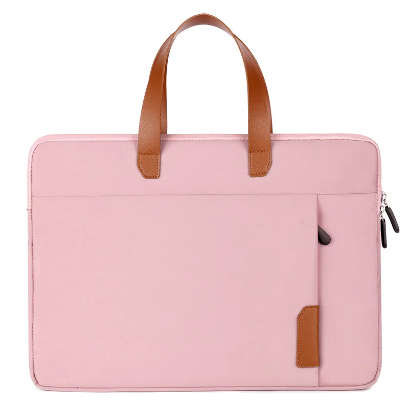 Guangzhou Fuliya Industry Co.,Ltd C-81256 Slim laptop sleeve handbag, water-resistant and scratch-resistant, thickened cotton padding, front zipper pocket, leather handle, and trolley sleeve - fits charger, mouse, and earphones for commuting and travel.