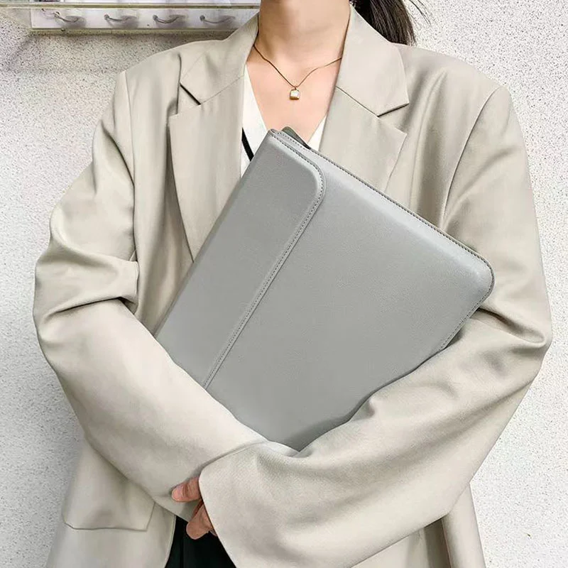 Guangzhou Fuliya Industry Co.,Ltd C-81257 2-in-1 laptop sleeve with magnetic foldable stand, doubles as cooling stand and wrist rest, waterproof soft leather, strong magnets - for MacBook, Lenovo, Huawei, etc.