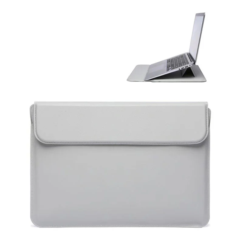 Guangzhou Fuliya Industry Co.,Ltd C-81257 2-in-1 laptop sleeve with magnetic foldable stand, doubles as cooling stand and wrist rest, waterproof soft leather, strong magnets - for MacBook, Lenovo, Huawei, etc.