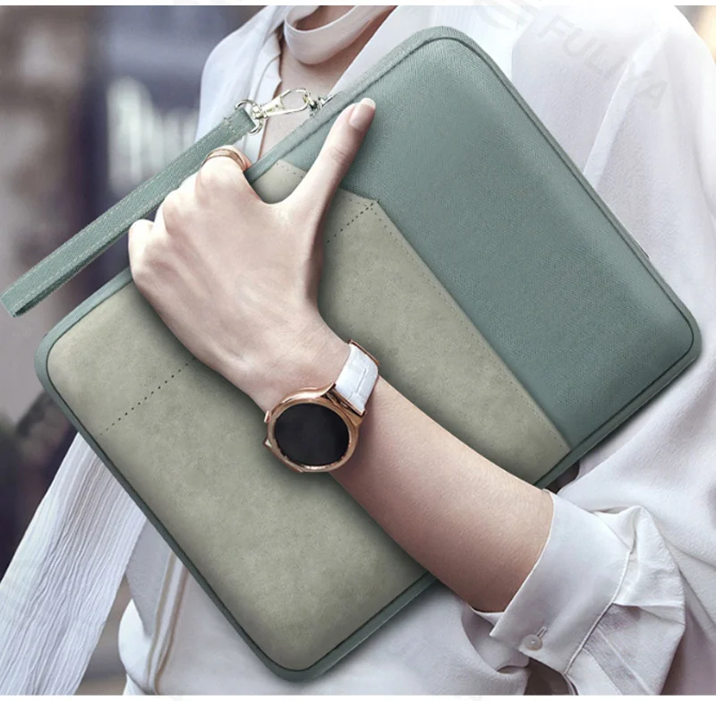 Guangzhou Fuliya Industry Co.,Ltd C-81259 Tablet sleeve, high-density polyester & PU material, water-resistant and scratch-resistant, all-around plush shock-absorbing lining, front pocket, and detachable carry handle - for iPad and daily use.