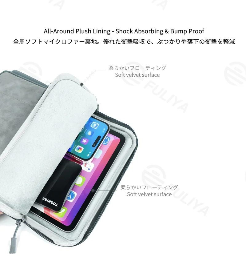 Guangzhou Fuliya Industry Co.,Ltd C-81259 Tablet sleeve, high-density polyester & PU material, water-resistant and scratch-resistant, all-around plush shock-absorbing lining, front pocket, and detachable carry handle - for iPad and daily use.