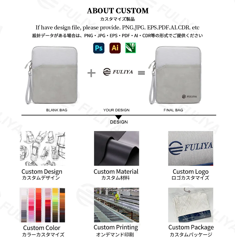 Guangzhou Fuliya Industry Co.,Ltd C-81259 Tablet sleeve, high-density polyester & PU material, water-resistant and scratch-resistant, all-around plush shock-absorbing lining, front pocket, and detachable carry handle - for iPad and daily use.