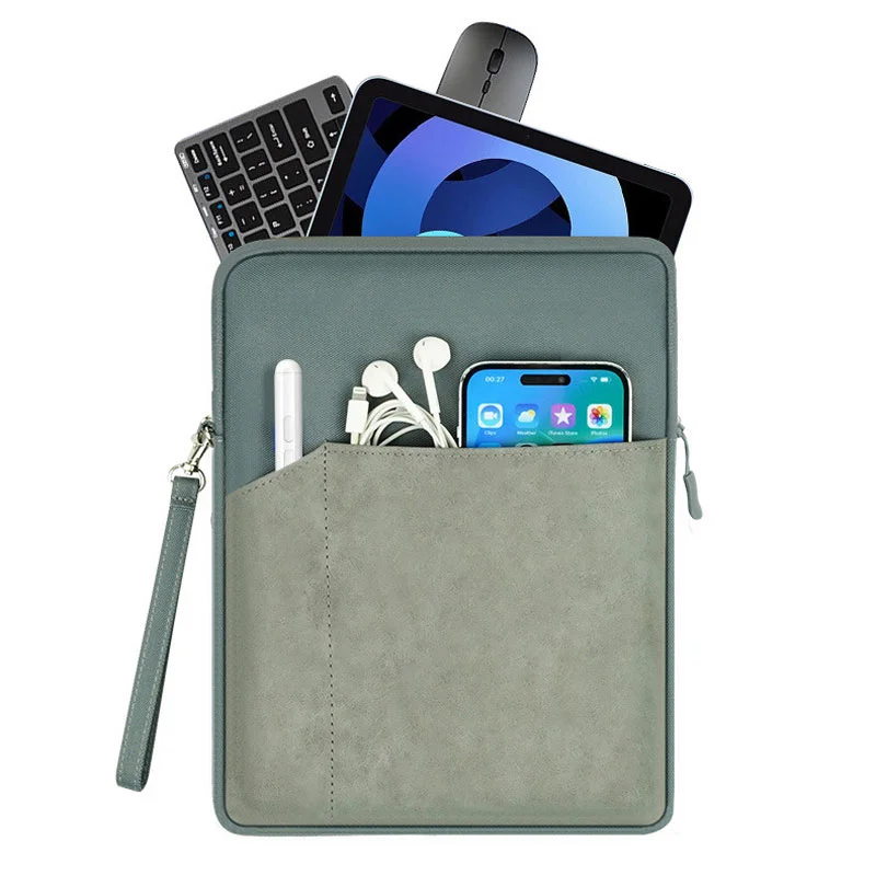 Guangzhou Fuliya Industry Co.,Ltd C-81259 Tablet sleeve, high-density polyester & PU material, water-resistant and scratch-resistant, all-around plush shock-absorbing lining, front pocket, and detachable carry handle - for iPad and daily use.