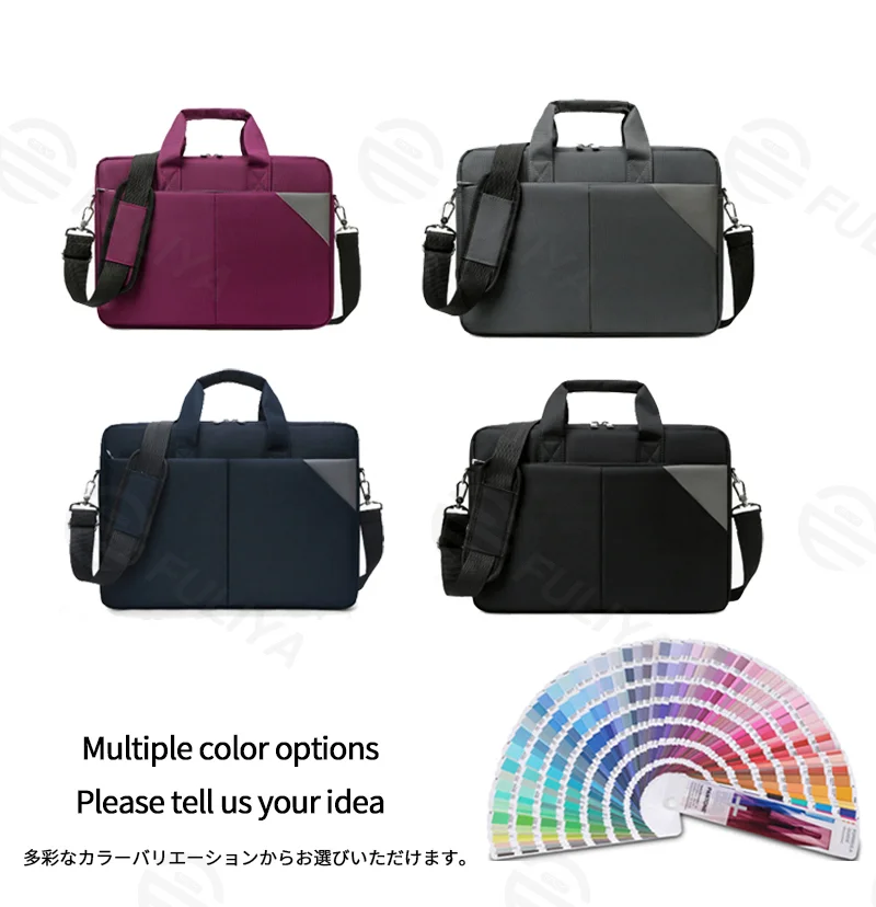 Guangzhou Fuliya Industry Co.,Ltd C-81260 16-inch nylon laptop bag, hand/shoulder/crossbody carry, padded shoulder strap, front and back pockets, multi-layer interior, and luggage strap - for business, office, and travel.