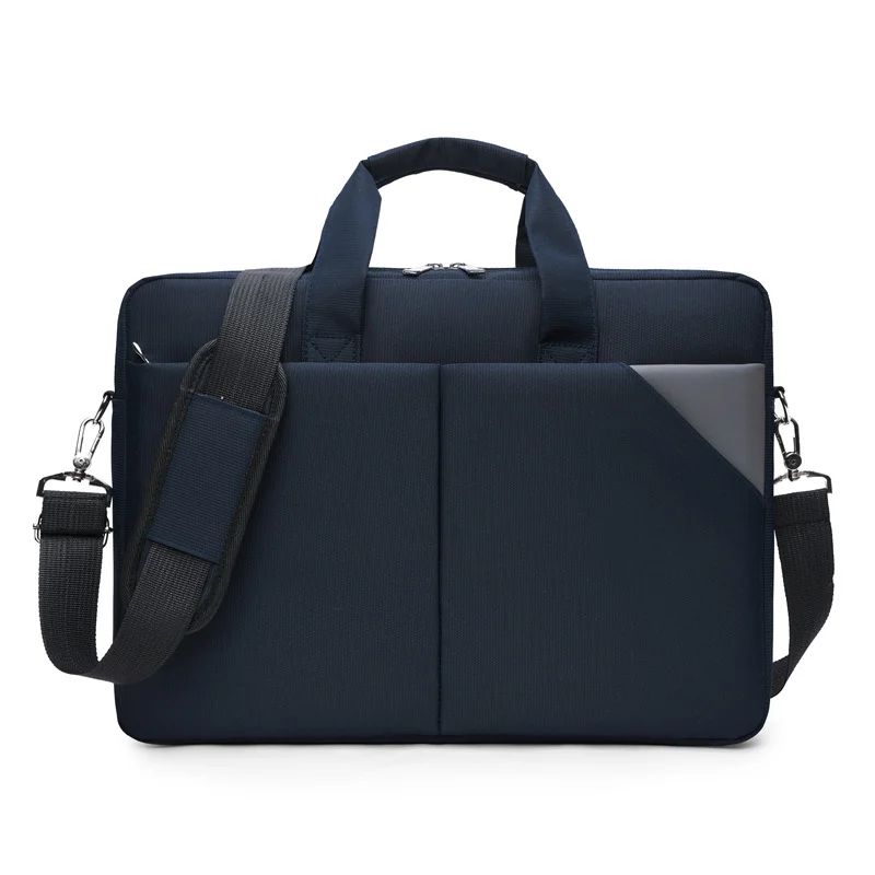 Guangzhou Fuliya Industry Co.,Ltd C-81260 16-inch nylon laptop bag, hand/shoulder/crossbody carry, padded shoulder strap, front and back pockets, multi-layer interior, and luggage strap - for business, office, and travel.