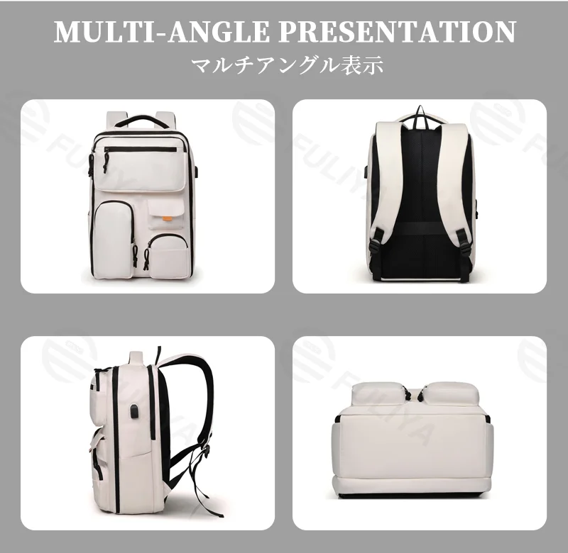Guangzhou Fuliya Industry Co.,Ltd C-81263 Multi-functional backpack, water-resistant and scratch-resistant, 180° full-open, large capacity with compartments, laptop sleeve, USB port, and luggage strap - for commuting, business trips, and school.