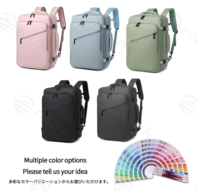 Guangzhou Fuliya Industry Co.,Ltd C-81264 Travel backpack, water-resistant, 180° full-open, expands 4cm, laptop compartment and luggage strap - for business trips, commuting, and weekend travel.