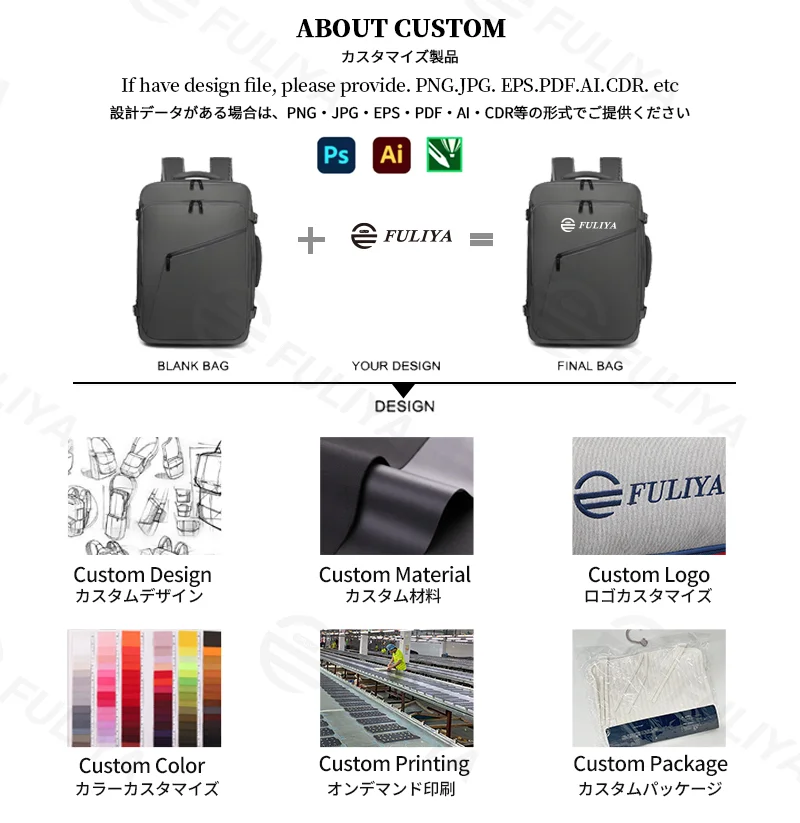 Guangzhou Fuliya Industry Co.,Ltd C-81264 Travel backpack, water-resistant, 180° full-open, expands 4cm, laptop compartment and luggage strap - for business trips, commuting, and weekend travel.