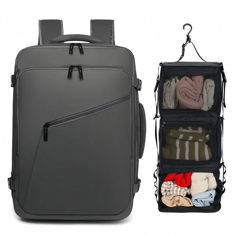 Guangzhou Fuliya Industry Co.,Ltd C-81264 Travel backpack, water-resistant, 180° full-open, expands 4cm, laptop compartment and luggage strap - for business trips, commuting, and weekend travel.