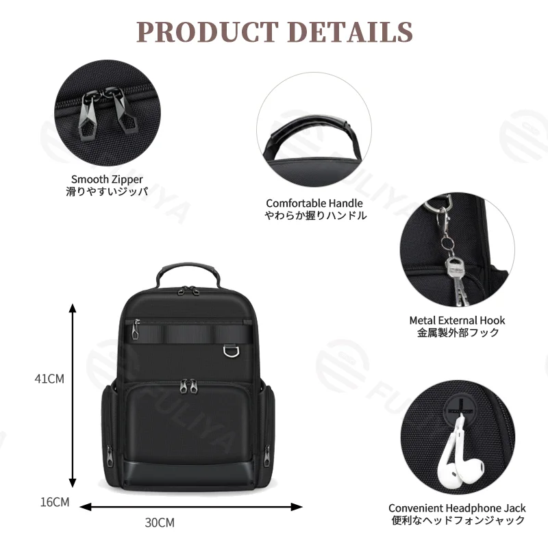 Guangzhou Fuliya Industry Co.,Ltd C-81266 Business commuter backpack, large capacity, laptop compartment, anti-theft back pocket, trolley sleeve, and breathable back panel - for commuting, business trips, and travel.