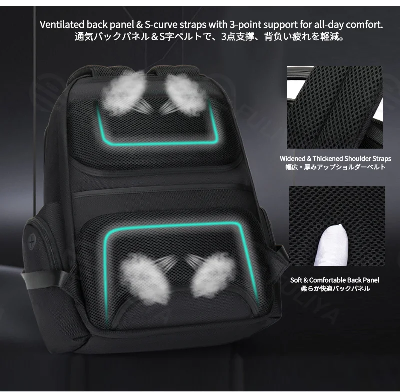 Guangzhou Fuliya Industry Co.,Ltd C-81266 Business commuter backpack, large capacity, laptop compartment, anti-theft back pocket, trolley sleeve, and breathable back panel - for commuting, business trips, and travel.