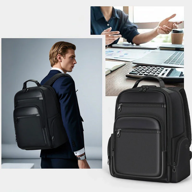 Guangzhou Fuliya Industry Co.,Ltd C-81267 Business commuter backpack, large capacity with compartments, laptop compartment, headphone jack, trolley sleeve, and breathable back panel - for commuting, business trips, and travel.