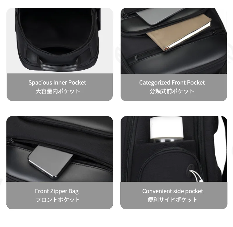 Guangzhou Fuliya Industry Co.,Ltd C-81267 Business commuter backpack, large capacity with compartments, laptop compartment, headphone jack, trolley sleeve, and breathable back panel - for commuting, business trips, and travel.