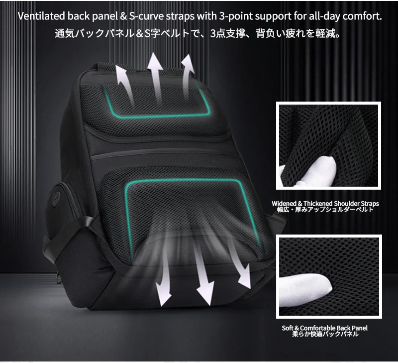 Guangzhou Fuliya Industry Co.,Ltd C-81267 Business commuter backpack, large capacity with compartments, laptop compartment, headphone jack, trolley sleeve, and breathable back panel - for commuting, business trips, and travel.