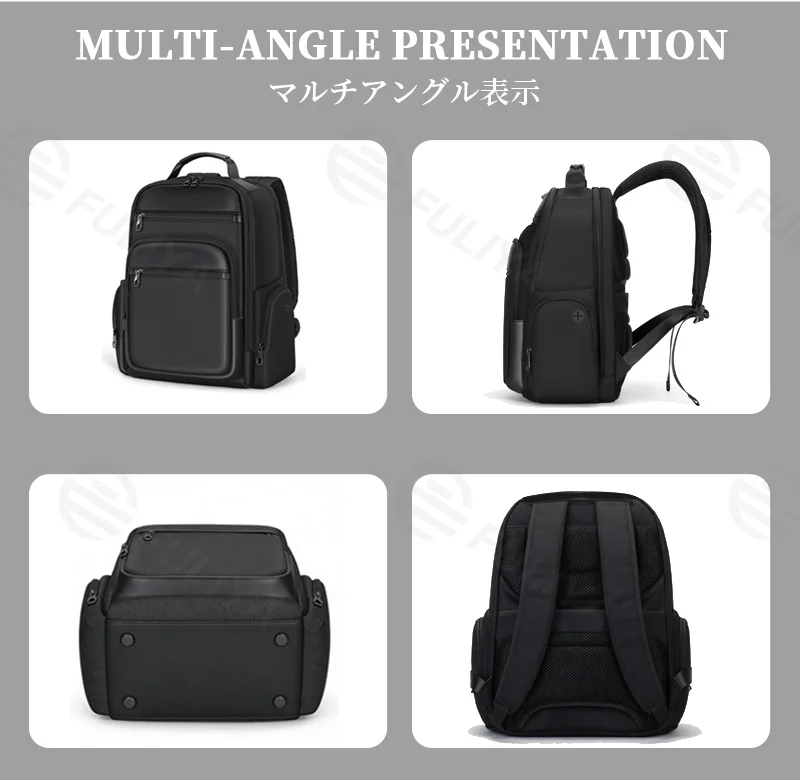 Guangzhou Fuliya Industry Co.,Ltd C-81267 Business commuter backpack, large capacity with compartments, laptop compartment, headphone jack, trolley sleeve, and breathable back panel - for commuting, business trips, and travel.