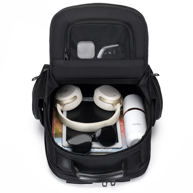 Guangzhou Fuliya Industry Co.,Ltd C-81267 Business commuter backpack, large capacity with compartments, laptop compartment, headphone jack, trolley sleeve, and breathable back panel - for commuting, business trips, and travel.