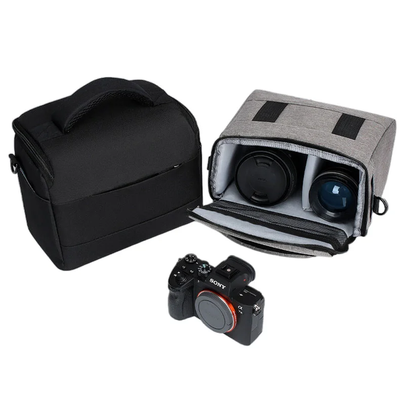 Guangzhou Fuliya Industry Co.,Ltd C-81268 Casual shoulder camera bag, water-resistant and wear-resistant, plush lining, removable dividers, mesh pocket, padded handle, and detachable strap - for DSLR, mirrorless, and daily use.