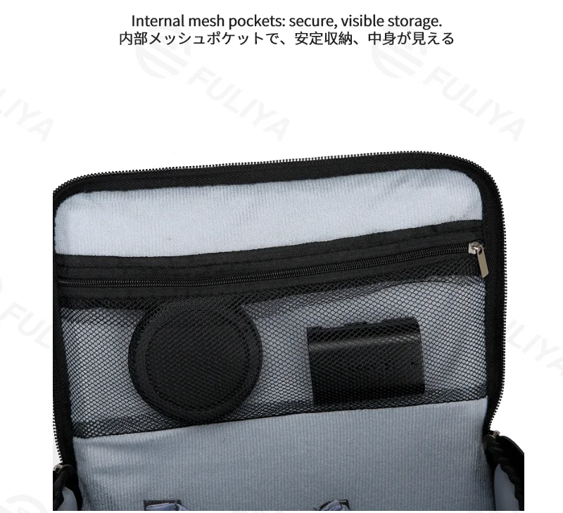 Guangzhou Fuliya Industry Co.,Ltd C-81268 Casual shoulder camera bag, water-resistant and wear-resistant, plush lining, removable dividers, mesh pocket, padded handle, and detachable strap - for DSLR, mirrorless, and daily use.