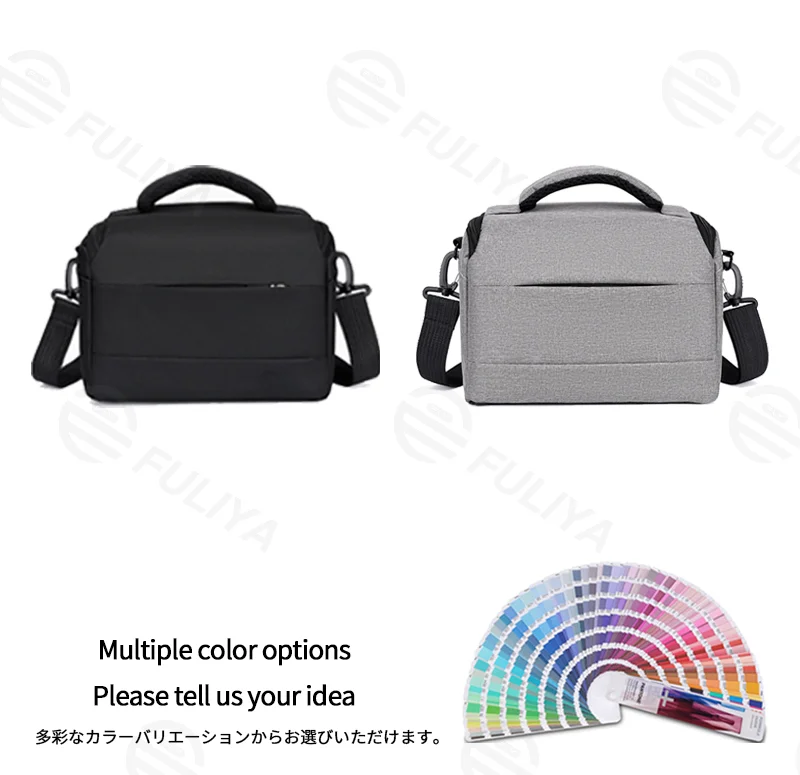 Guangzhou Fuliya Industry Co.,Ltd C-81268 Casual shoulder camera bag, water-resistant and wear-resistant, plush lining, removable dividers, mesh pocket, padded handle, and detachable strap - for DSLR, mirrorless, and daily use.