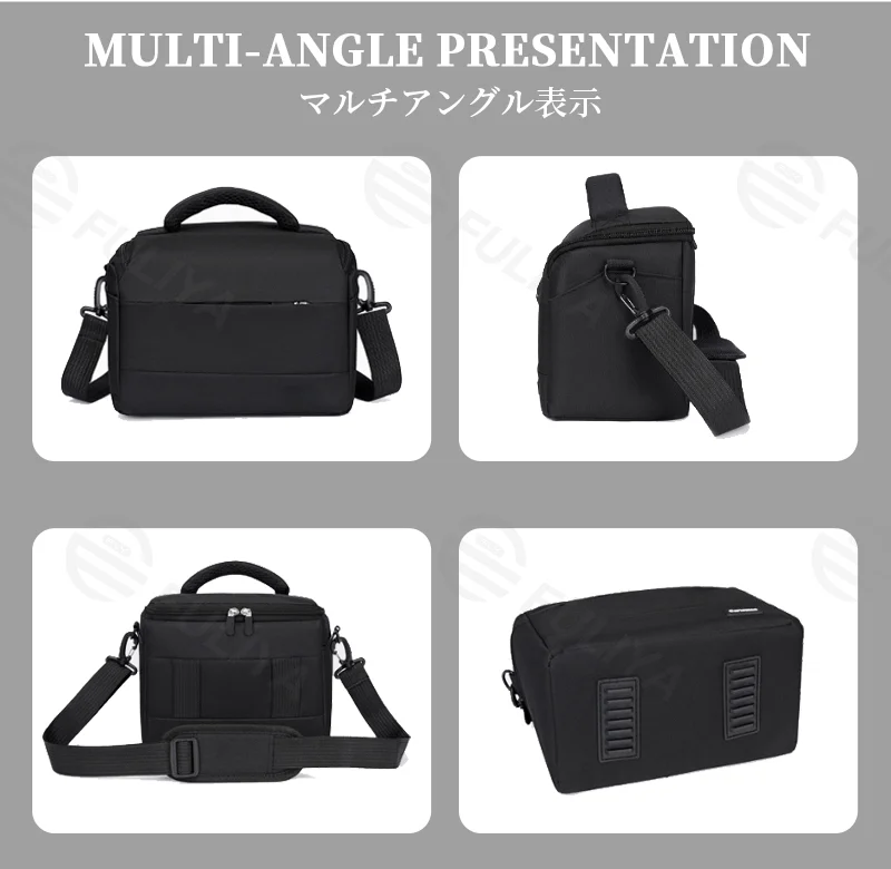 Guangzhou Fuliya Industry Co.,Ltd C-81268 Casual shoulder camera bag, water-resistant and wear-resistant, plush lining, removable dividers, mesh pocket, padded handle, and detachable strap - for DSLR, mirrorless, and daily use.