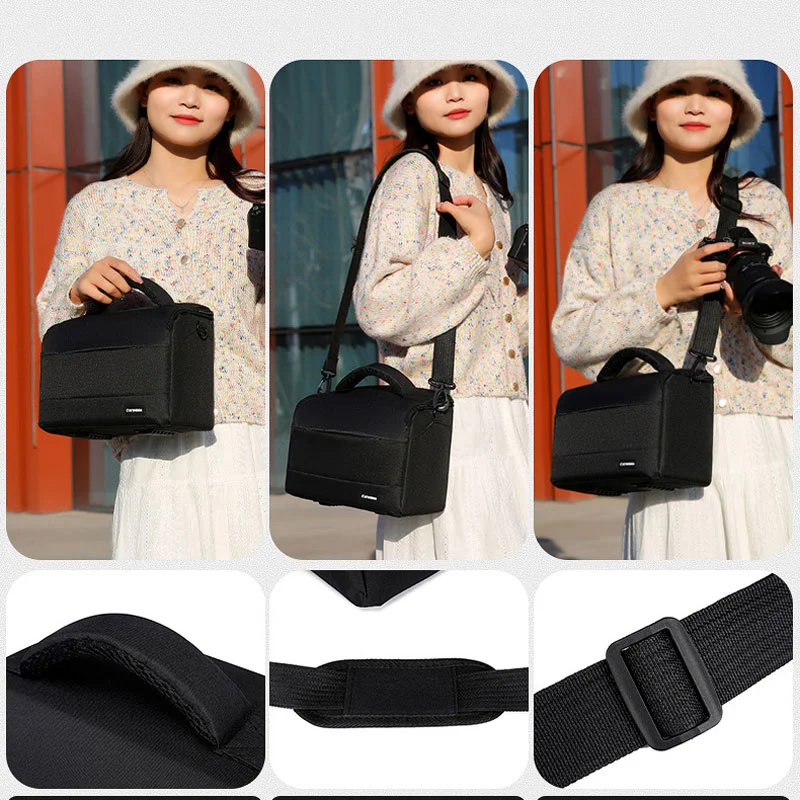 Guangzhou Fuliya Industry Co.,Ltd C-81268 Casual shoulder camera bag, water-resistant and wear-resistant, plush lining, removable dividers, mesh pocket, padded handle, and detachable strap - for DSLR, mirrorless, and daily use.