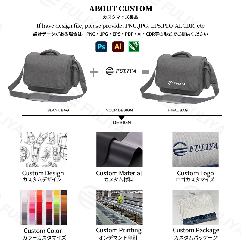Guangzhou Fuliya Industry Co.,Ltd C-81269 Shoulder camera bag, water-resistant and wear-resistant, large capacity with removable dividers, side pockets, padded handle, and comfortable shoulder strap - for mirrorless, DSLR, and daily photography.