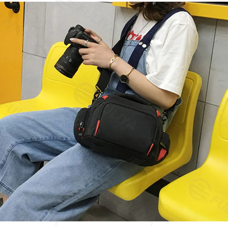 Guangzhou Fuliya Industry Co.,Ltd C-81270 Shoulder camera bag, water-resistant and wear-resistant, large main compartment, detachable shoulder strap, rubberized bottom pad, and front zipper pocket - multiple sizes for DSLR and mirrorless.