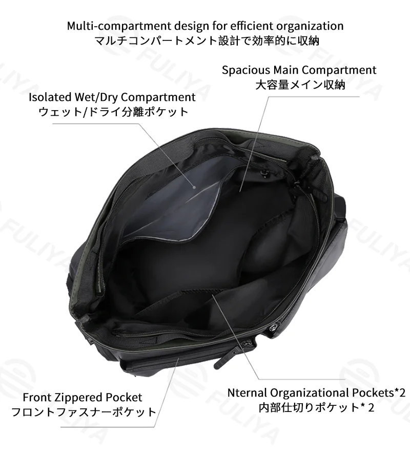 Guangzhou Fuliya Industry Co.,Ltd C-81275 Short-trip gym travel bag, water-resistant and wear-resistant, expands 30L→40L, shoe compartment, wet/dry pocket, multi-compartments, and back luggage pocket - for travel, fitness, and daily use.