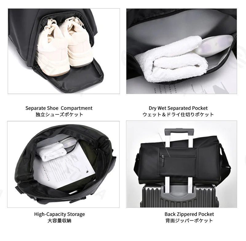 Guangzhou Fuliya Industry Co.,Ltd C-81275 Short-trip gym travel bag, water-resistant and wear-resistant, expands 30L→40L, shoe compartment, wet/dry pocket, multi-compartments, and back luggage pocket - for travel, fitness, and daily use.