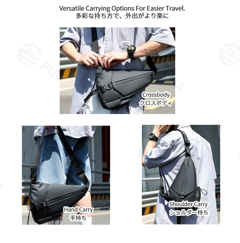 Guangzhou Fuliya Industry Co.,Ltd C-81277 Men's crossbody chest bag, water-repellent coating, multi-compartment, front zipper pocket, side slip pocket, and adjustable strap - shoulder, crossbody, or hand carry for commuting, cycling, and travel.
