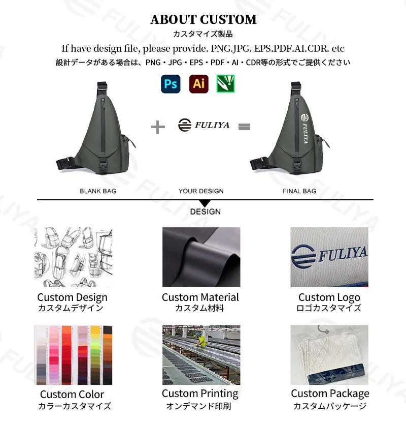 Guangzhou Fuliya Industry Co.,Ltd C-81277 Men's crossbody chest bag, water-repellent coating, multi-compartment, front zipper pocket, side slip pocket, and adjustable strap - shoulder, crossbody, or hand carry for commuting, cycling, and travel.