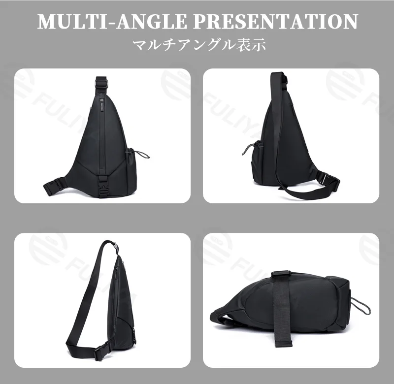 Guangzhou Fuliya Industry Co.,Ltd C-81277 Men's crossbody chest bag, water-repellent coating, multi-compartment, front zipper pocket, side slip pocket, and adjustable strap - shoulder, crossbody, or hand carry for commuting, cycling, and travel.