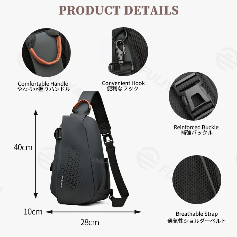 Guangzhou Fuliya Industry Co.,Ltd C-81278 Utility crossbody bag, large capacity, comfortable handle, breathable strap, front zipper and side slip pockets - shoulder, crossbody, or hand carry for motorcycling, cycling, and daily use.