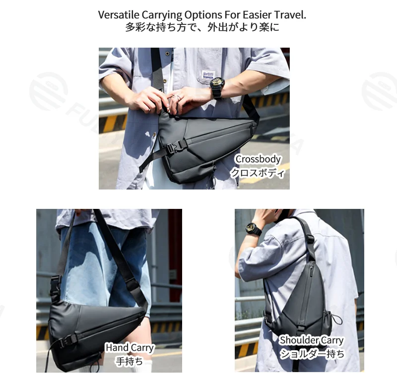 Guangzhou Fuliya Industry Co.,Ltd C-81278 Utility crossbody bag, large capacity, comfortable handle, breathable strap, front zipper and side slip pockets - shoulder, crossbody, or hand carry for motorcycling, cycling, and daily use.