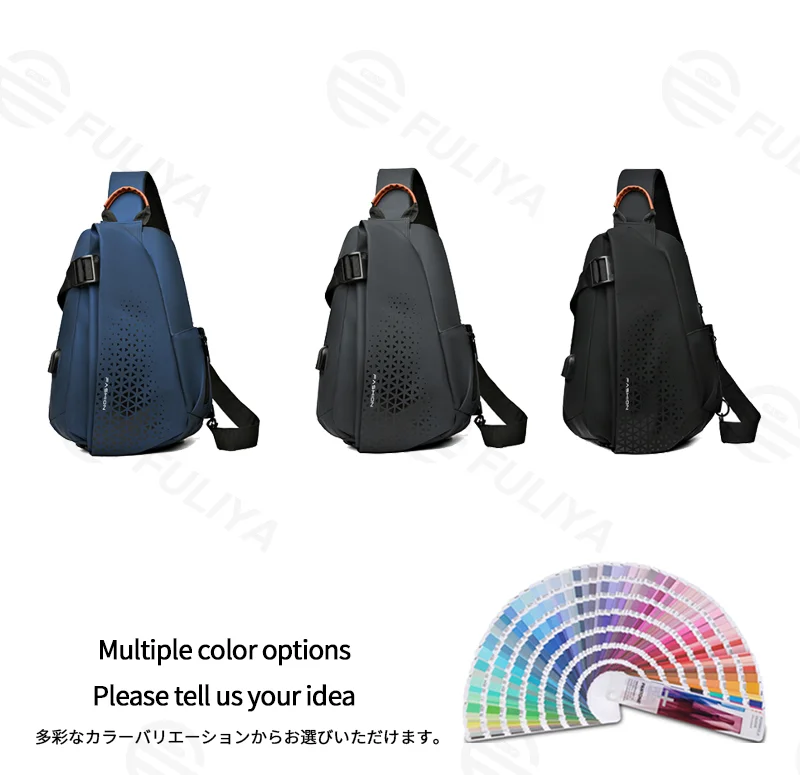 Guangzhou Fuliya Industry Co.,Ltd C-81278 Utility crossbody bag, large capacity, comfortable handle, breathable strap, front zipper and side slip pockets - shoulder, crossbody, or hand carry for motorcycling, cycling, and daily use.