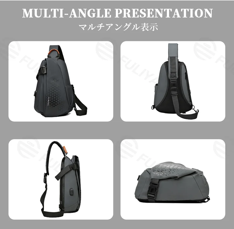 Guangzhou Fuliya Industry Co.,Ltd C-81278 Utility crossbody bag, large capacity, comfortable handle, breathable strap, front zipper and side slip pockets - shoulder, crossbody, or hand carry for motorcycling, cycling, and daily use.