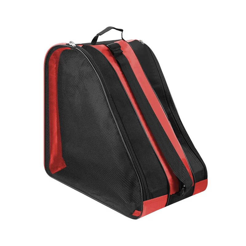Guangzhou Fuliya Industry Co.,Ltd C-81283 Large-capacity roller skate storage bag, double-sided breathable mesh, soft handle, rubber shoulder pad, and smooth zipper - shoulder or backpack carry for skating and rollerblading.