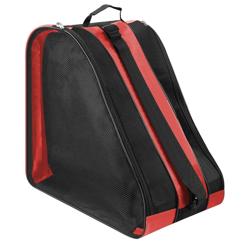 Guangzhou Fuliya Industry Co.,Ltd C-81283 Large-capacity roller skate storage bag, double-sided breathable mesh, soft handle, rubber shoulder pad, and smooth zipper - shoulder or backpack carry for skating and rollerblading.