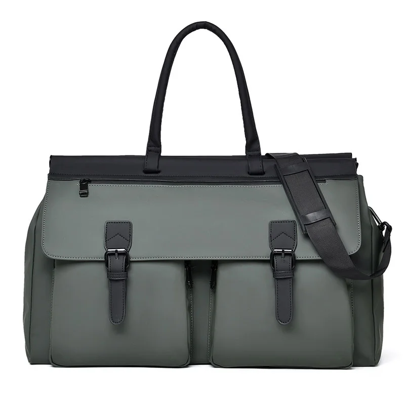 Guangzhou Fuliya Industry Co.,Ltd C-81284 Men's casual travel bag, large capacity with multi-layer storage, front/back zipper pockets, detachable hook, metal buckle, and wet/dry compartment - for commuting, fitness, and travel.