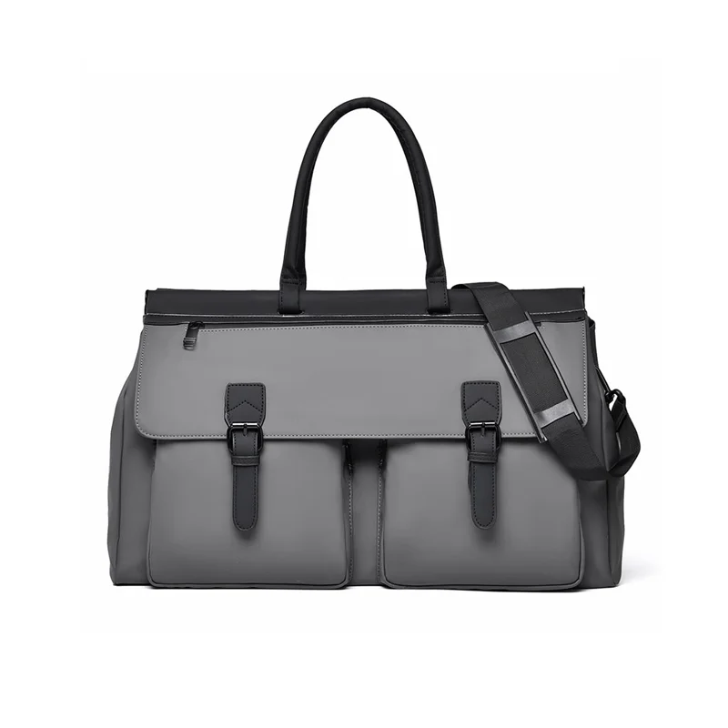 Guangzhou Fuliya Industry Co.,Ltd C-81284 Men's casual travel bag, large capacity with multi-layer storage, front/back zipper pockets, detachable hook, metal buckle, and wet/dry compartment - for commuting, fitness, and travel.