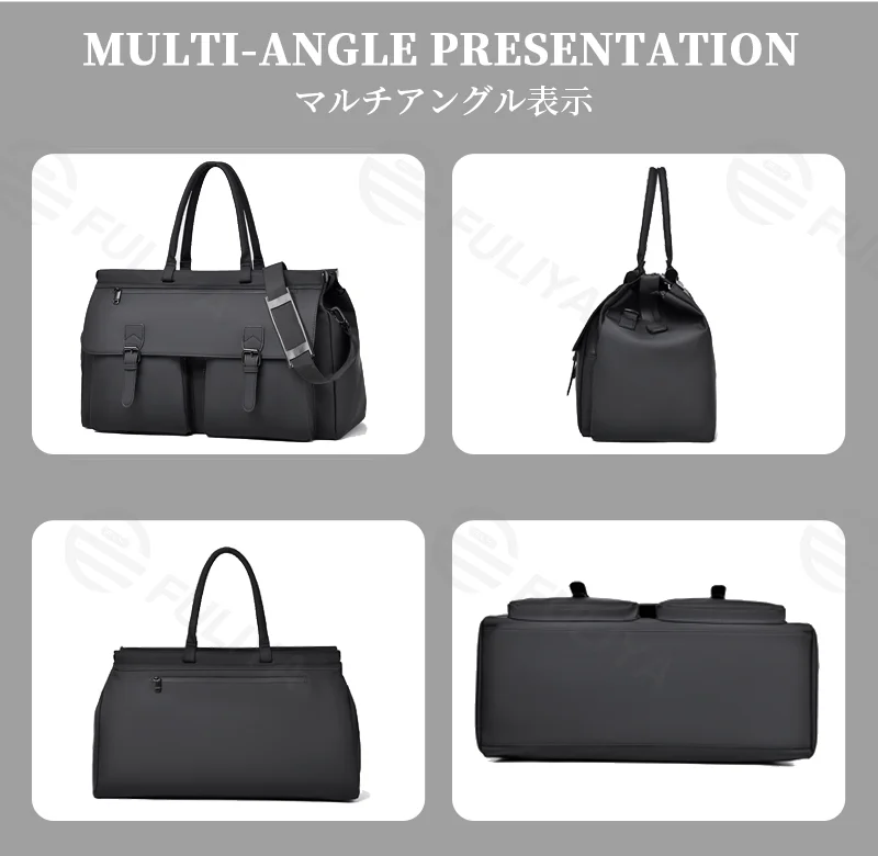 Guangzhou Fuliya Industry Co.,Ltd C-81284 Men's casual travel bag, large capacity with multi-layer storage, front/back zipper pockets, detachable hook, metal buckle, and wet/dry compartment - for commuting, fitness, and travel.