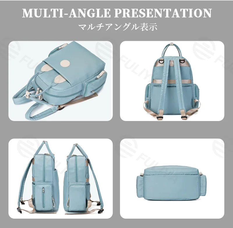 Guangzhou Fuliya Industry Co.,Ltd C-81286 Stylish mommy backpack, hand, shoulder, or backpack carry, multi-pocket organization, wet/dry pocket, foil-insulated bottle pocket, side pockets, and luggage strap - for baby outings and travel.
