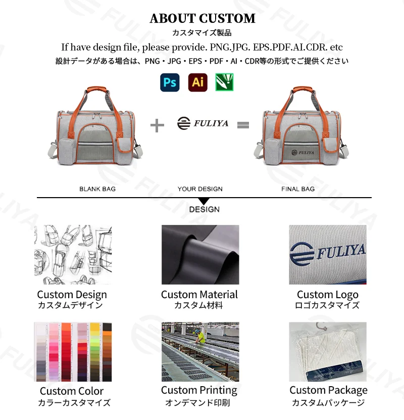 Guangzhou Fuliya Industry Co.,Ltd C-81287 Portable pet carrier, fits airline under-seat, breathable mesh, easy snap buckle, smooth zipper, widened shoulder pad, and reflective strip - for cats, small dogs, and travel.